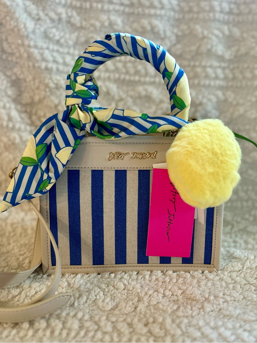 Betsey Johnson Nautical Striped Mini Satchel Xolucy Kitsch Plush Lemon Charm
